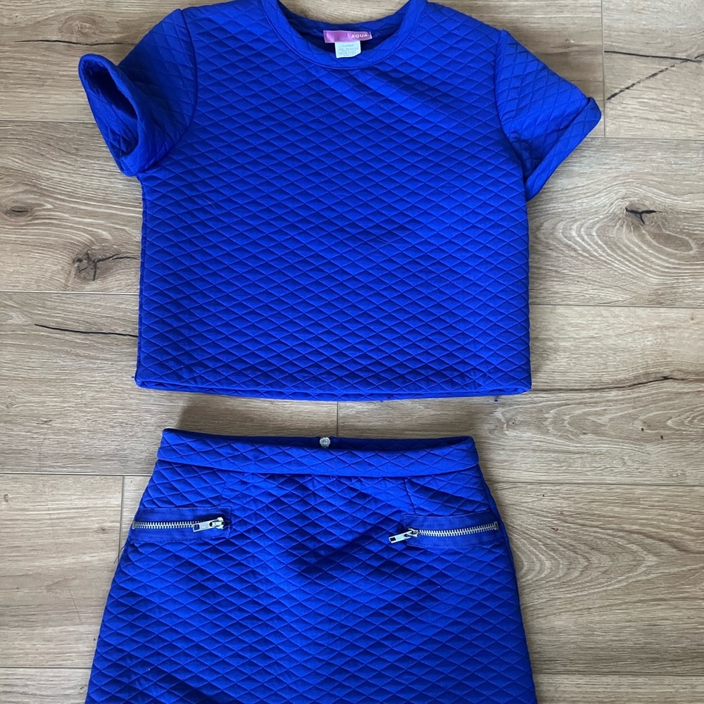 Aqua Girls quilted mini skirt and top set